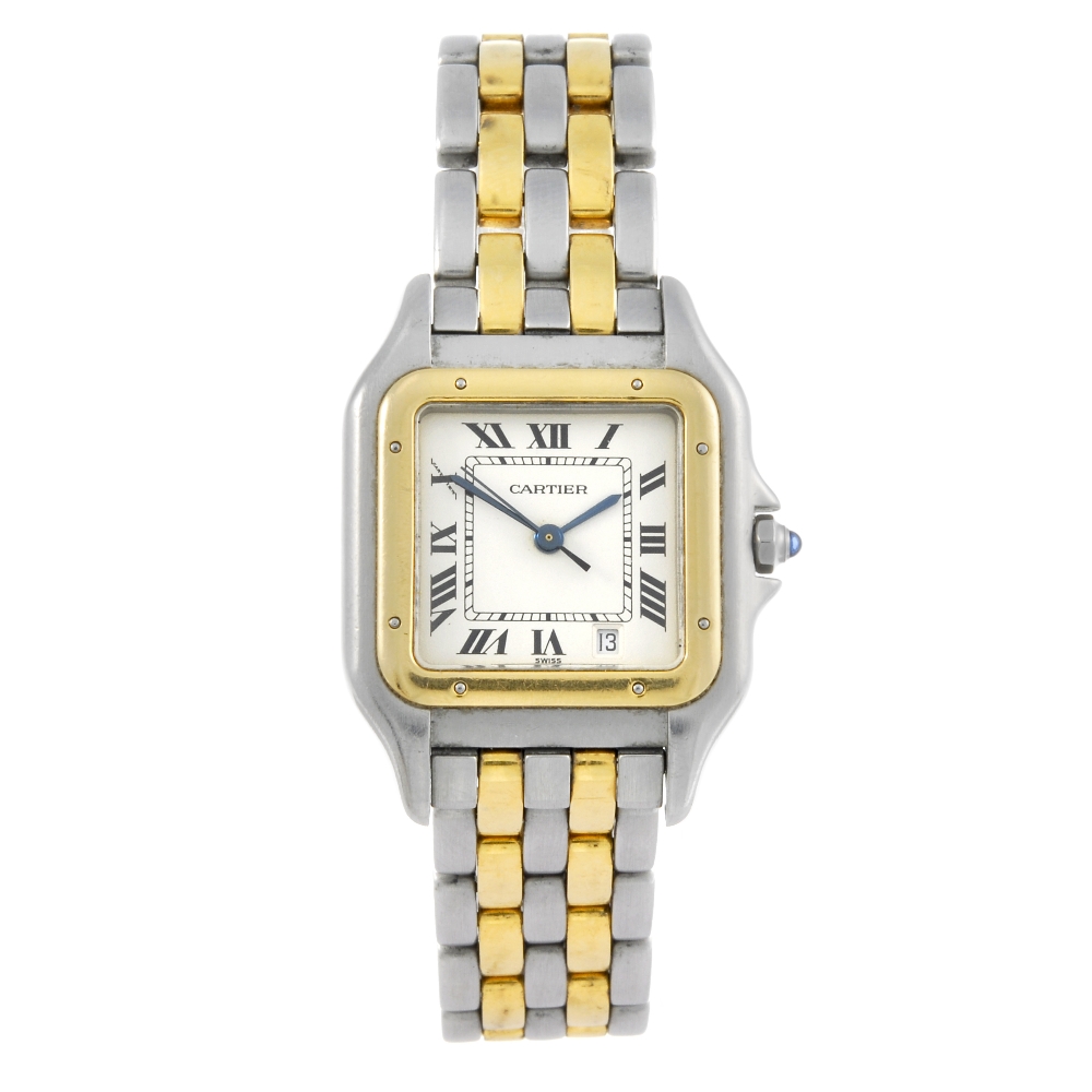 CARTIER - a Panthere bracelet watch. Stainless steel case with yellow metal bezel. Numbered