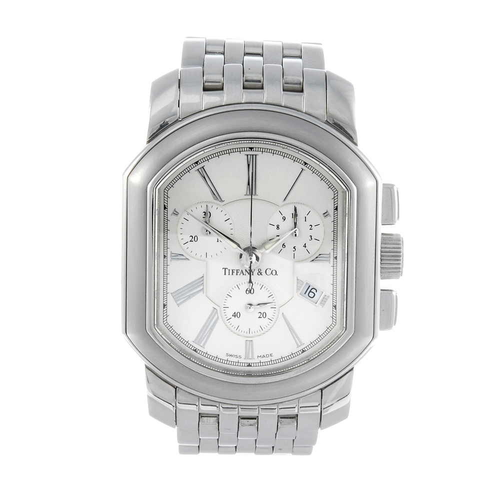 TIFFANY & CO. - a gentleman's chronograph bracelet watch. Stainless steel case. Numbered