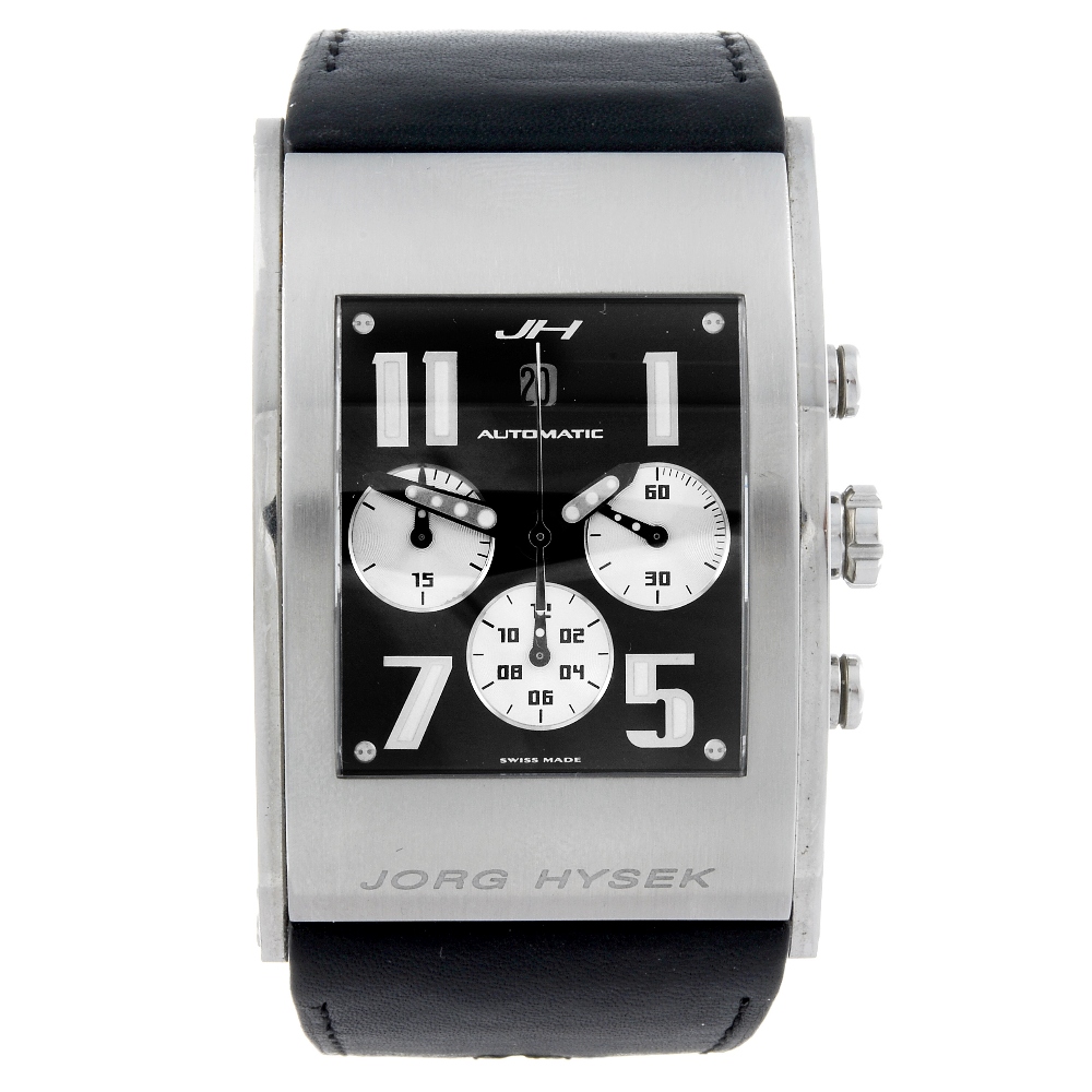 JORG HYSEK - a gentleman's chronograph wrist watch. Stainless steel case with exhibition case