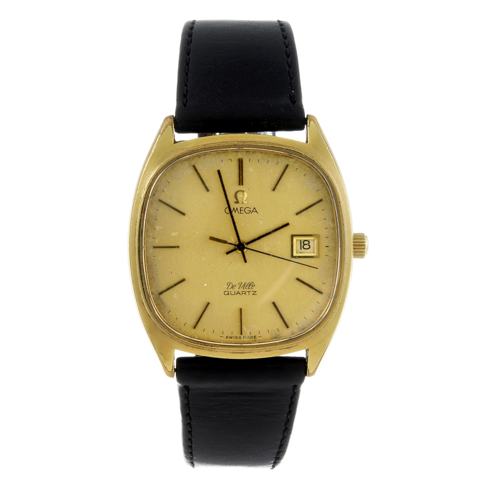 OMEGA - a gentleman's De Ville wrist watch. Gold plated case with stainless steel case back.