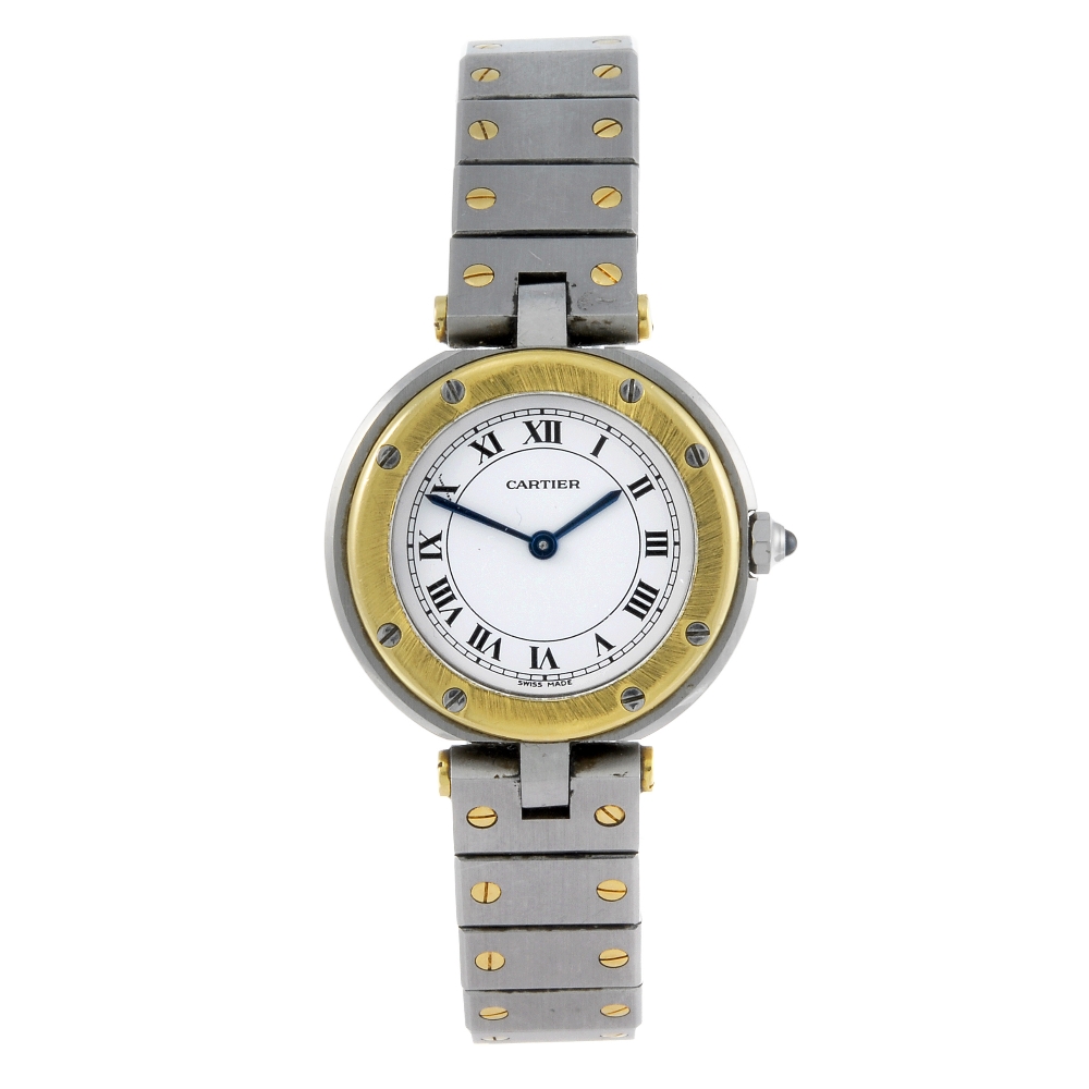 CARTIER - a Santos Vendome bracelet watch. Stainless steel case with yellow metal bezel. Numbered