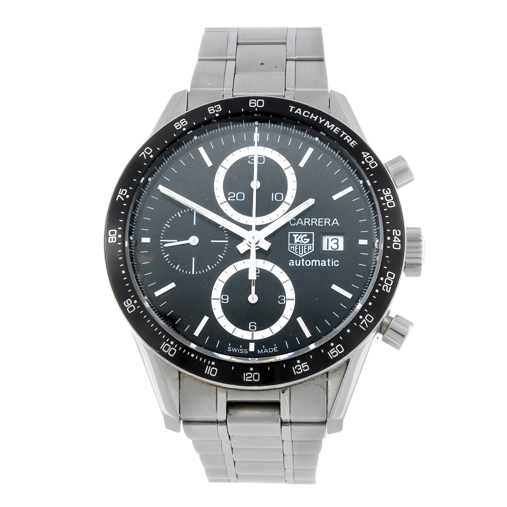 TAG HEUER - a gentleman's Carrera chronograph bracelet watch. Stainless steel case with exhibition