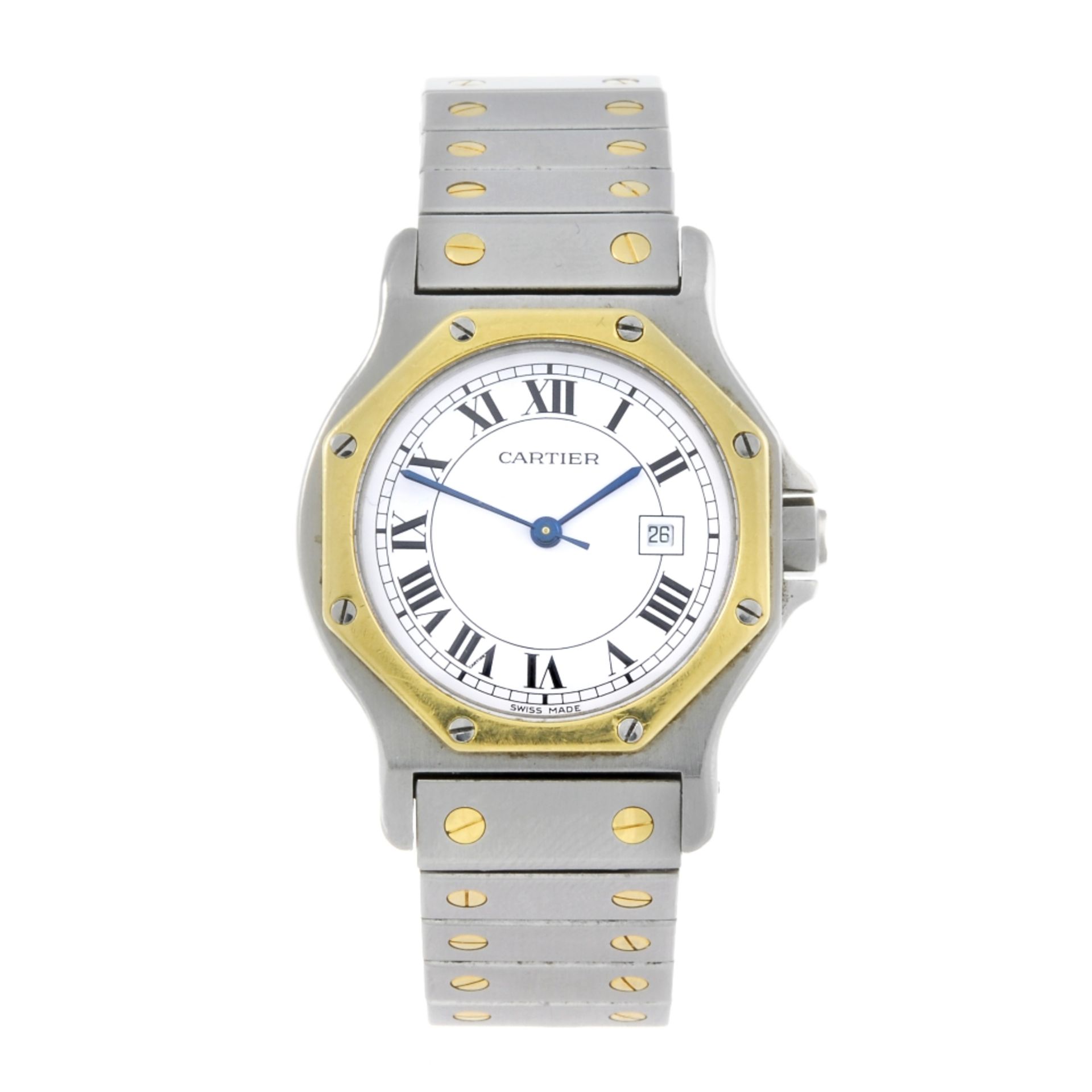 CARTIER - a Santos Ronde bracelet watch. Stainless steel case with yellow metal bezel. Numbered