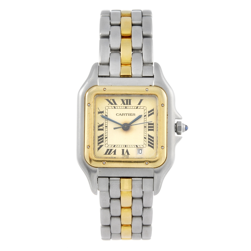 CARTIER - a Panthere bracelet watch. Stainless steel case with yellow metal bezel. Numbered