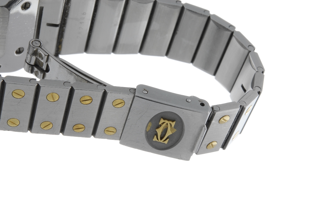 CARTIER - a Santos bracelet watch. Stainless steel case with yellow metal bezel. Numbered 296159725. - Image 4 of 4