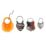 A selection of four late 19th century padlock clasps. To include a carnelian padlock, an agate and