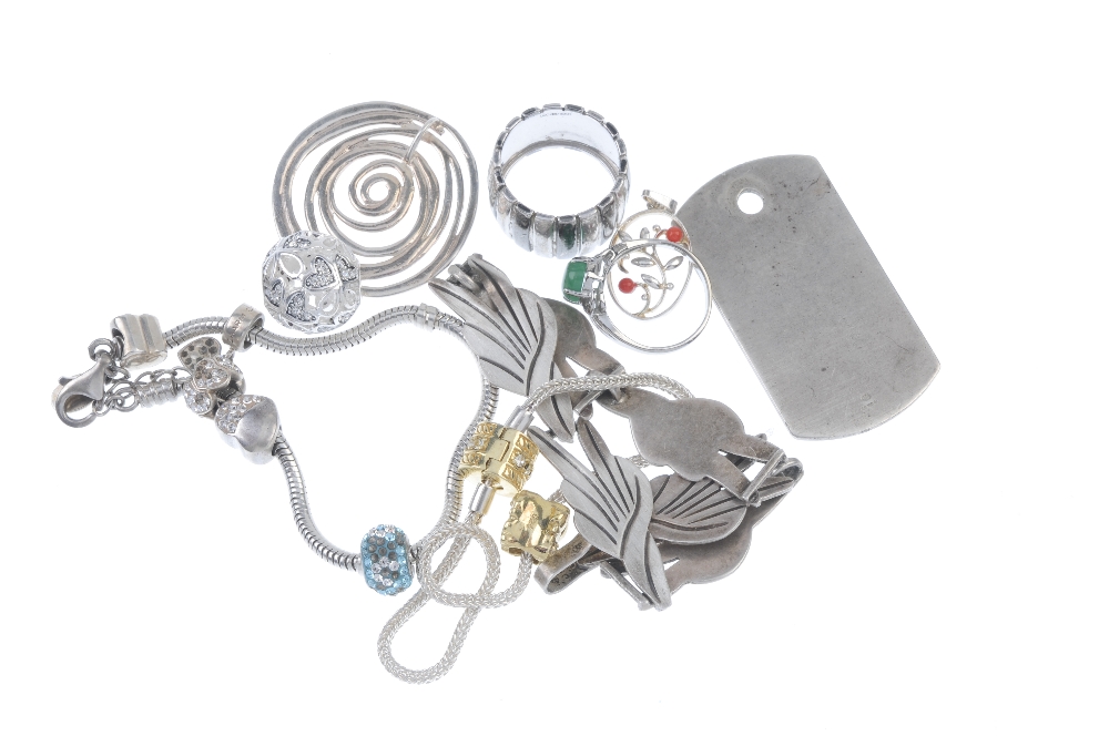 A selection of silver and white metal jewellery. To include charm bracelets by The Charm Company and - Image 2 of 2