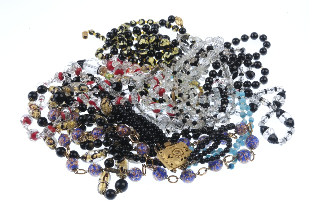 A selection of mainly glass bead necklaces. To include a graduated faceted colourless glass bead - Image 2 of 2