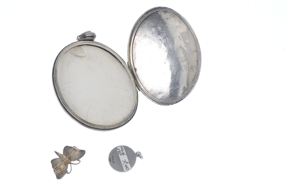 Three items of silver and white metal jewellery. To include a Charles Horner butterfly brooch, a - Image 2 of 2