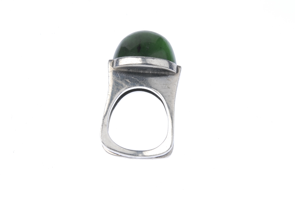 ANDREAS MIKKELSEN - a ring. Designed as an oval-shape nephrite jade cabochon, collet-set to the - Image 3 of 3