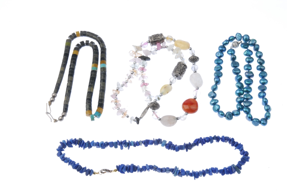 A selection of gem jewellery. To include a peridot bead necklace, comprised of small freeform - Image 2 of 3