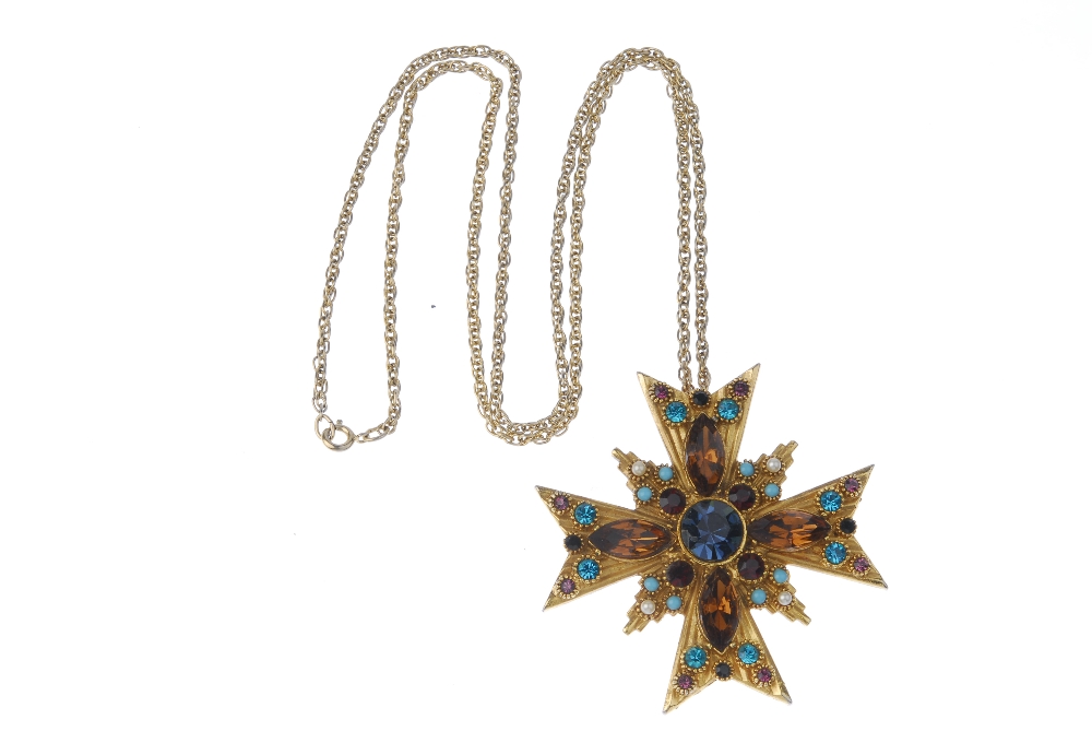 A selection of costume jewellery. To include a pendant designed as a Maltese cross and set with - Image 2 of 3