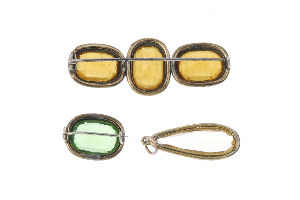 Two late 19th century paste brooches and a citrine pendant. To include a brooch, the oval-shape - Image 2 of 2