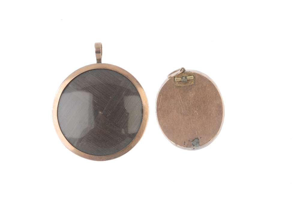 Two mid Victorian memorial pendants. The first of oval outline with monogram and seed pearl crown - Image 2 of 2