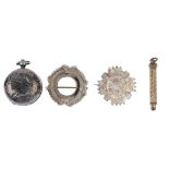 A selection of late 19th to early 20th century items. To include a circular brooch with applied