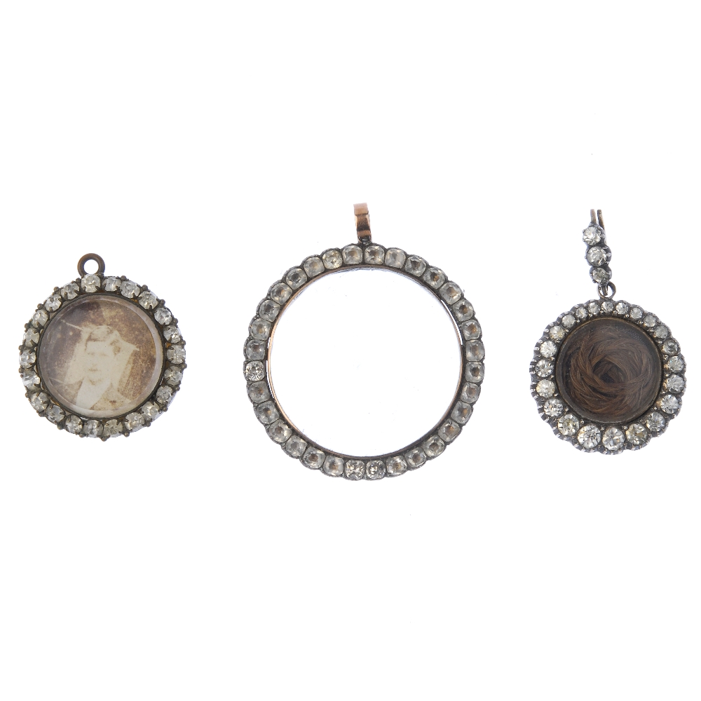 Three late 19th to early 20th century paste pendants. Each of circular design with colourless