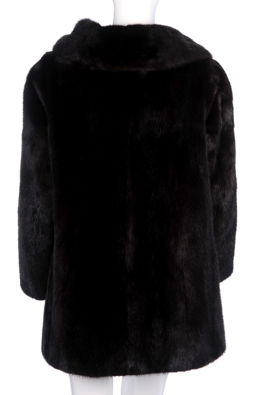 A three-quarter length dark ranch mink coat. Designed with a lapel collar, hook and eye - Image 2 of 3