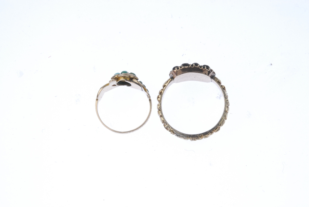 Two mid to late Victorian gold gem-set memorial rings. To include a 9ct gold turquoise and brown gem - Image 3 of 3