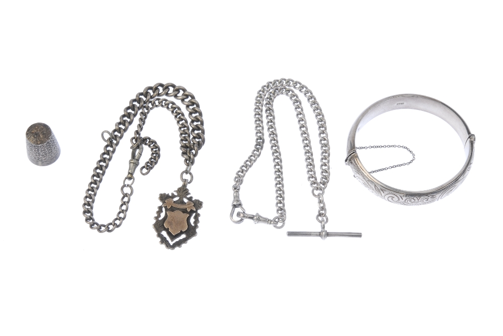 A selection of silver and white metal jewellery and novelties. To include a hinged bangle, the - Image 2 of 2