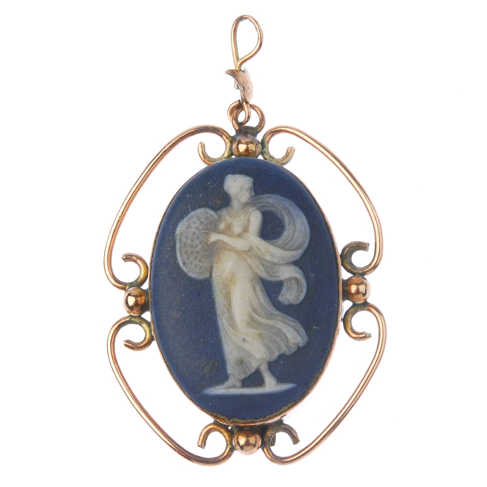 WEDGWOOD - a selection of jewellery. To include a pendant, the oval-shape dark blue jasperware cameo