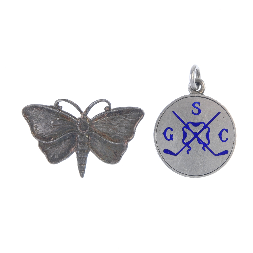 Three items of silver and white metal jewellery. To include a Charles Horner butterfly brooch, a