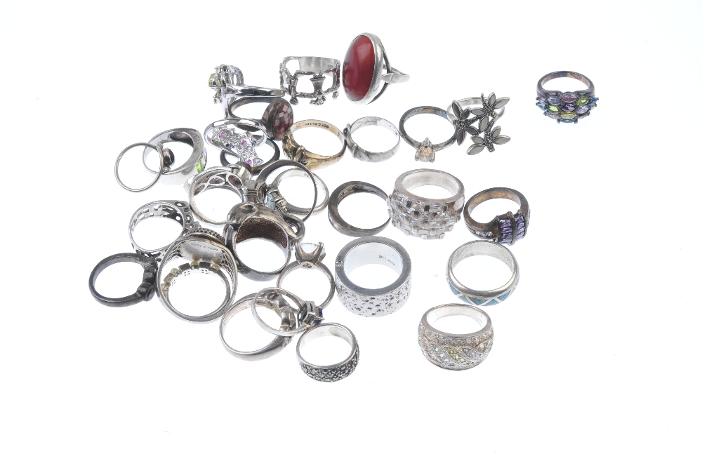 A selection of rings. To include a silver ring designed as a buckled belt, together with a marcasite - Image 2 of 2
