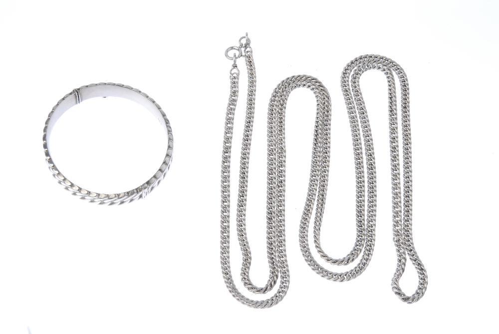 Three items of silver and white metal jewellery. To include a ring, the oval-shape central synthetic - Image 4 of 4