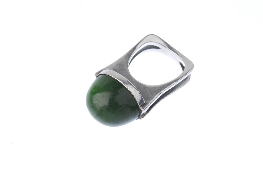 ANDREAS MIKKELSEN - a ring. Designed as an oval-shape nephrite jade cabochon, collet-set to the - Image 2 of 3