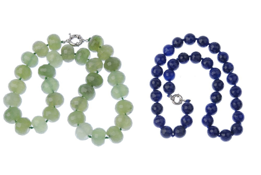 A selection of gem necklaces. To include a faceted green gem bead necklace, a blue faceted agate - Image 2 of 3