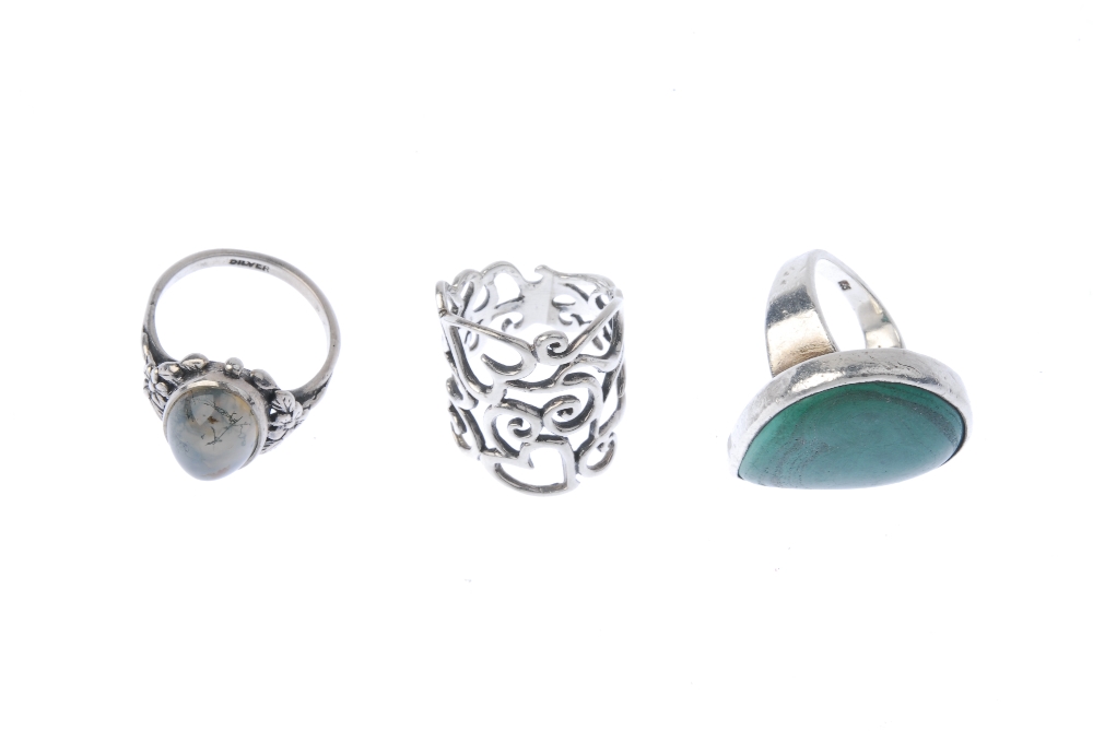 A selection of gem-set jewellery. To include twenty-four rings one with a pear-shape malachite and - Image 2 of 3