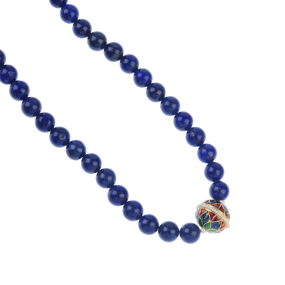 Three items of treated lapis lazuli jewellery. To include a necklace, the spherical lapis lazuli