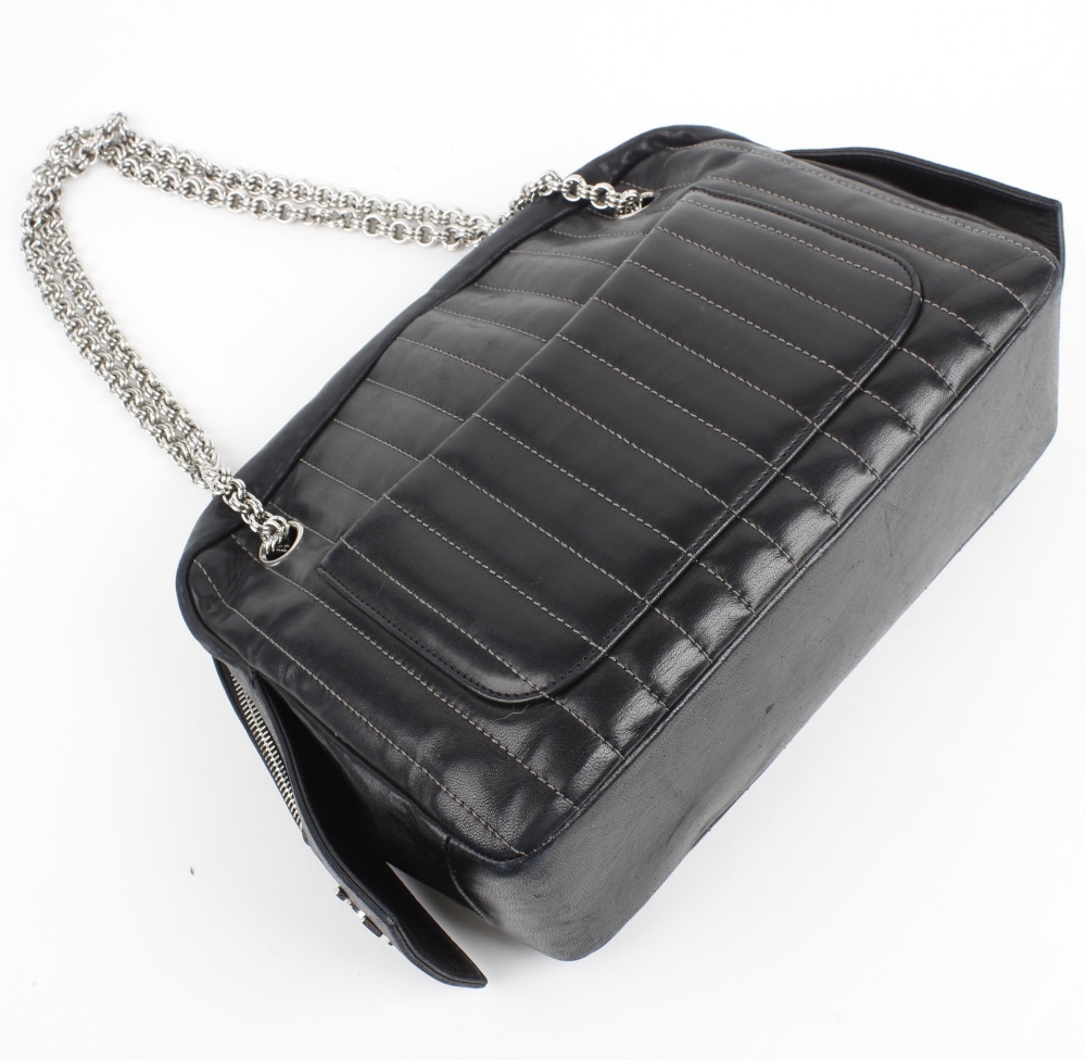 CHANEL - a pinstripe leather bag. In black leather, with grey stitched parallel lines, two outer - Image 5 of 7
