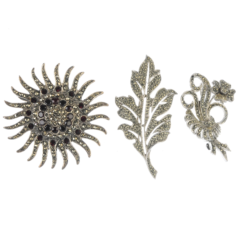 A large selection of marcasite jewellery. To include brooches, necklaces, bracelets and rings of