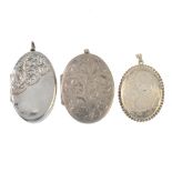 A selection of silver and white metal lockets. To include oval, rectangular and heart-shaped