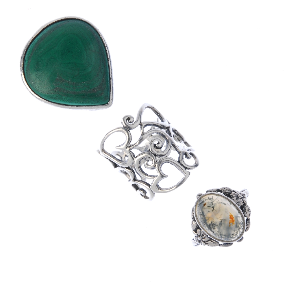 A selection of gem-set jewellery. To include twenty-four rings one with a pear-shape malachite and