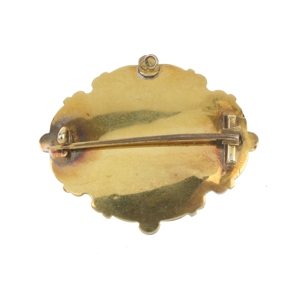 A late Victorian gold brooch. The central oval-shape citrine with star set with split pearl to its - Image 2 of 2