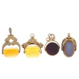 A selection of fobs, a photo pendant and a medallion. To include an Edwardian 9ct gold bloodstone