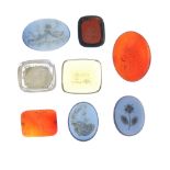A selection of twenty-four loose fob seals. To include eight hardstone reverse intaglio seals,