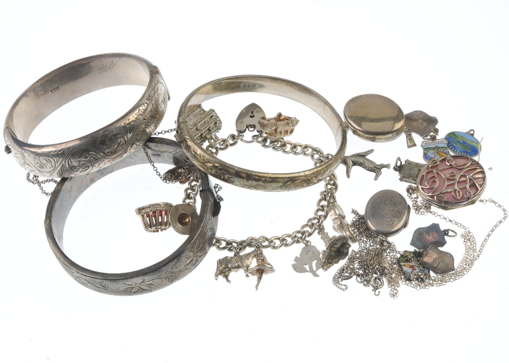 A selection of silver and white metal jewellery. To include a charm bracelet, the curb-link chain - Image 2 of 2