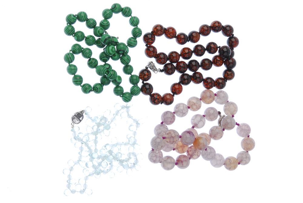 A selection of gem necklaces. To include a faceted green gem bead necklace, a blue faceted agate - Image 3 of 3