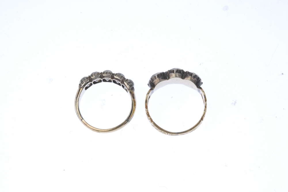Two early 20th century gold and silver paste rings. To include a circular-shape foil-back colourless - Image 3 of 3