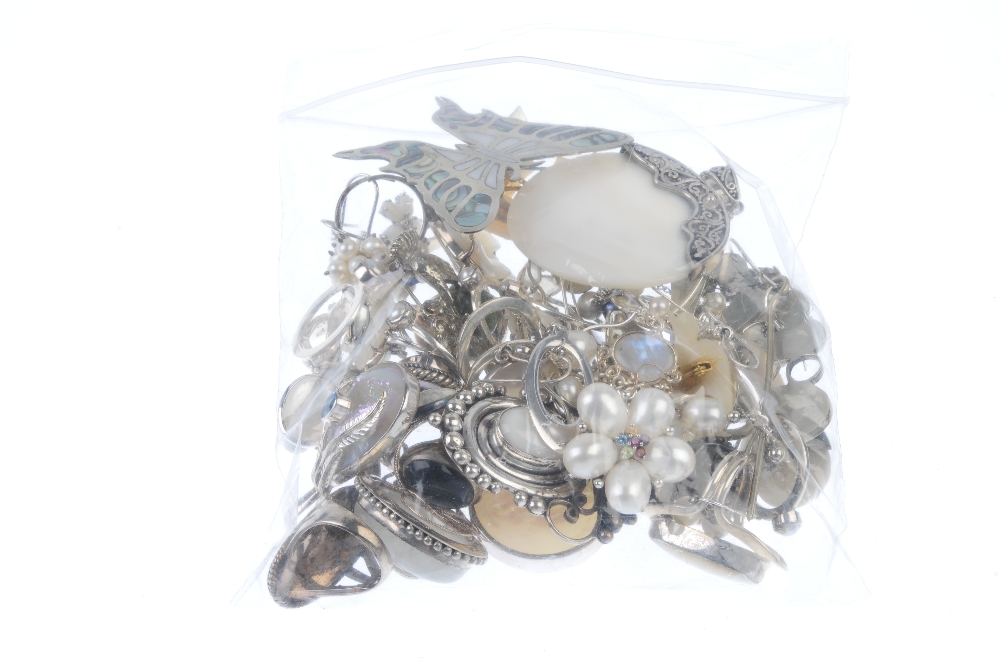 A selection of silver and white metal gem-set jewellery. To include a moonstone pendant, a moonstone - Image 2 of 2