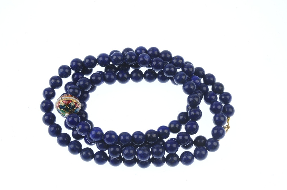 Three items of treated lapis lazuli jewellery. To include a necklace, the spherical lapis lazuli - Image 2 of 3