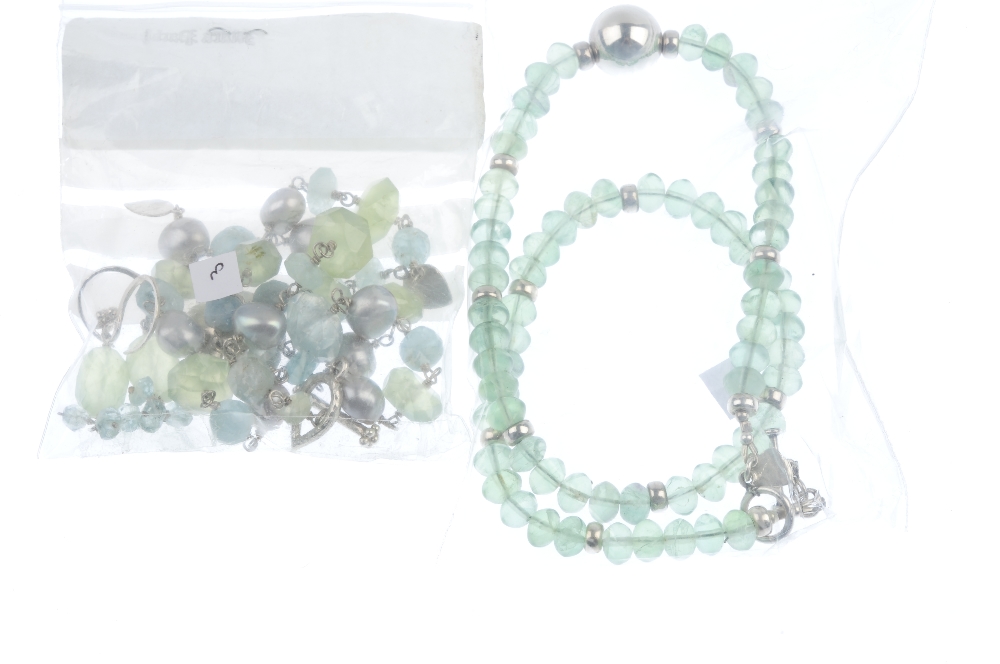 Eight items of gem jewellery. To include an apatite and cultured pearl necklace, together with - Image 2 of 4