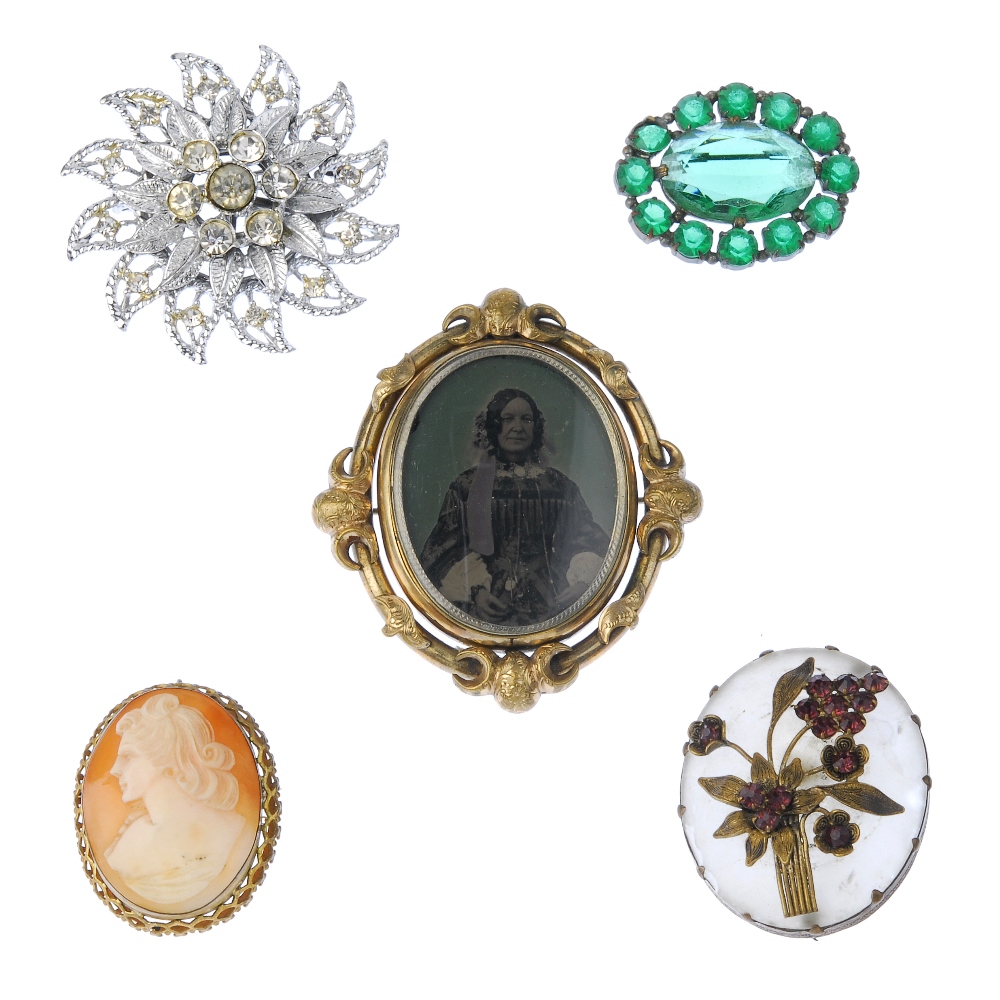 A selection of costume jewellery. To include a pendant designed as a Maltese cross and set with