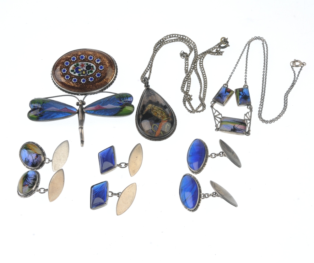 A selection of mainly butterfly wing jewellery. To include a brooch in the shape of a dragonfly, - Image 2 of 2