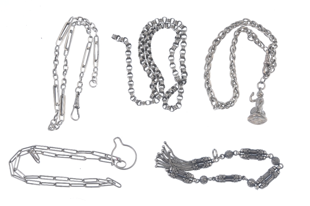 A selection of silver and white metal chains and Albert chains. To include a late 19th century - Image 2 of 2