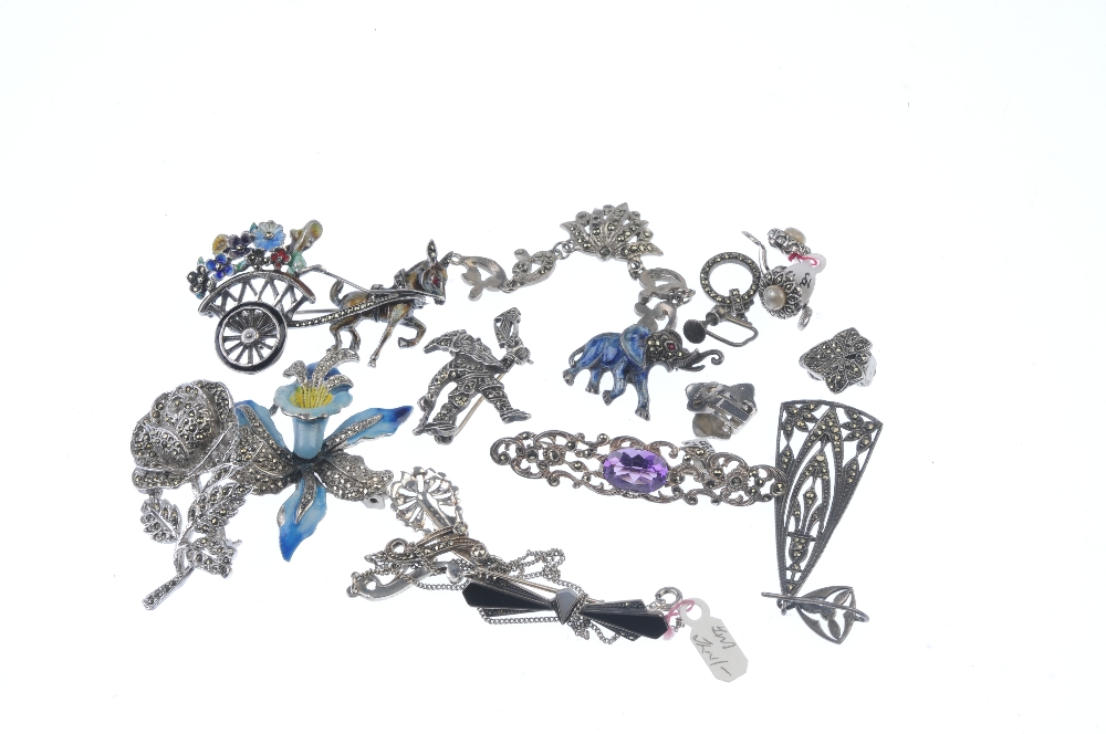 A selection of marcasite jewellery. To include a pendant designed as an openwork marcasite drop, - Image 2 of 2