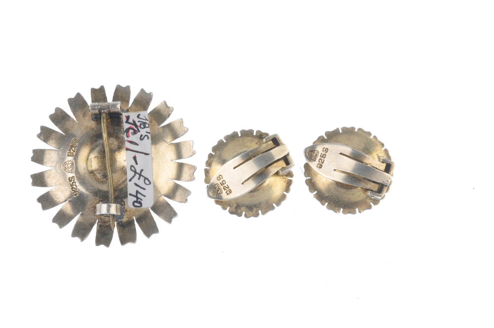 ANTON MICHELSEN - an enamel brooch and ear clip set. To include a white enamel daisy brooch, - Image 2 of 2