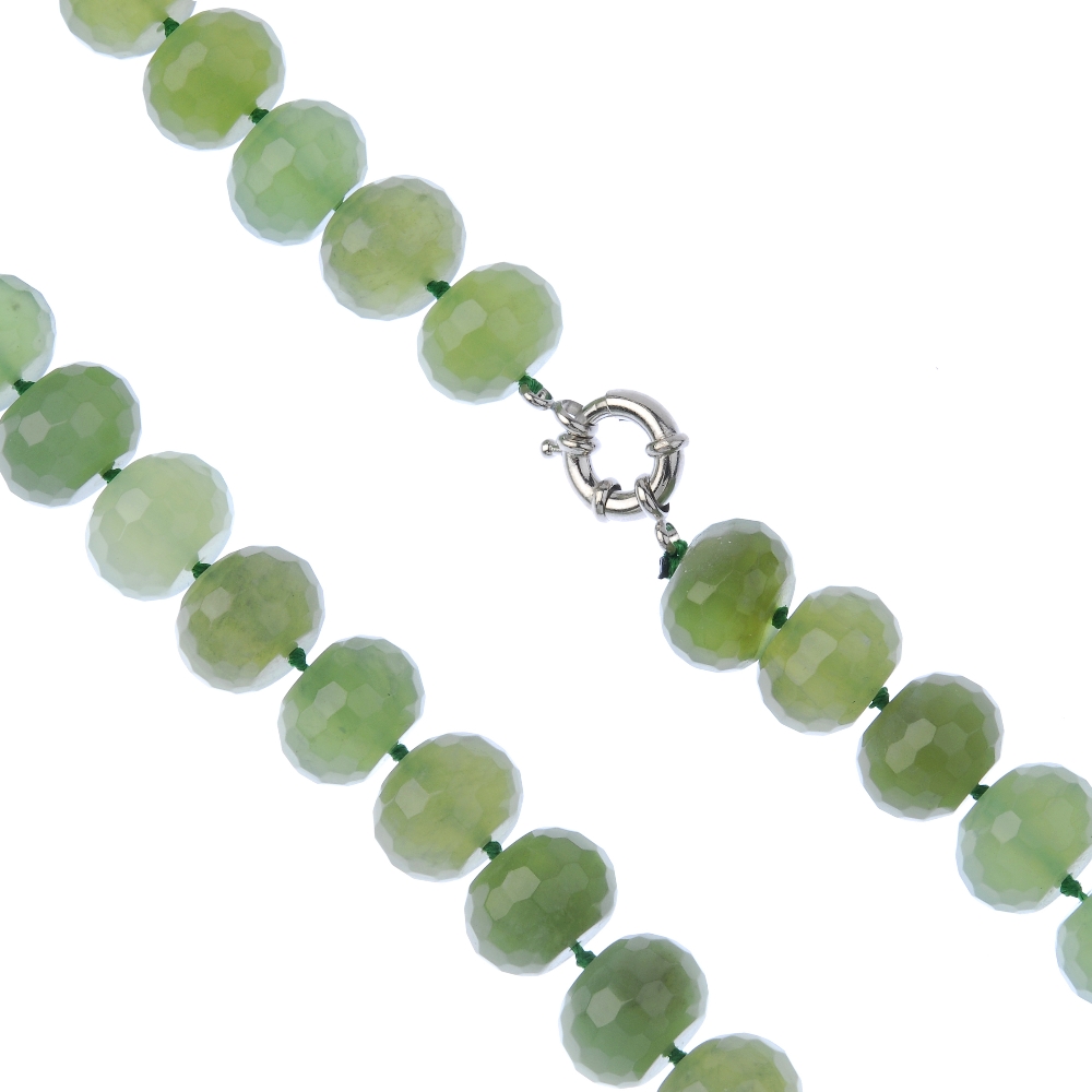 A selection of gem necklaces. To include a faceted green gem bead necklace, a blue faceted agate